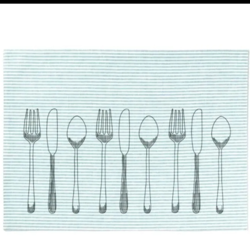 Threshold Fabric Placemats Lot of 4 Aqua Stripe with Utensils NWOT